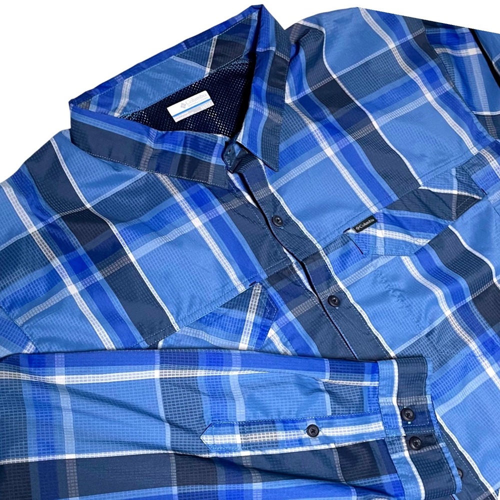 Columbia Silver Ridge Lite Men 3X Long Sleeve Shirt Blue Plaid Omni-Shade Vented